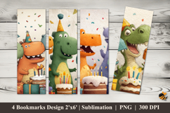 Dinosaur Birthday Bookmarks Sublimation Design Product Image 1