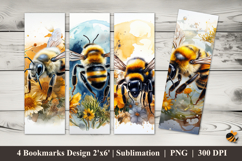 Watercolor Bee Bookmarks Sublimation Design Product Image 1