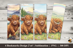 Highland Cow Fantasy Bookmarks Sublimation Design Product Image 1