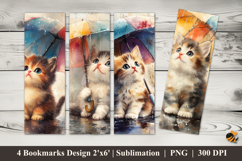 Umbrella Cat Bookmarks Sublimation Design Product Image 1