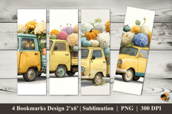 Flowery Old Car Bookmarks Sublimation Design Product Image 1
