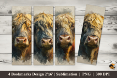 Rustic Highland Cow Bookmarks Sublimation Design Product Image 1