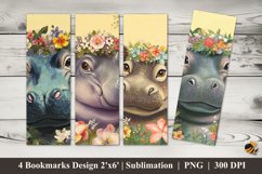Cute Hippo Bookmarks Sublimation Design Product Image 1