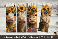 Little Cow Flower Bookmarks Sublimation Design Product Image 1