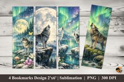 Tropical Aurora Wolf Bookmarks Sublimation Design Product Image 1