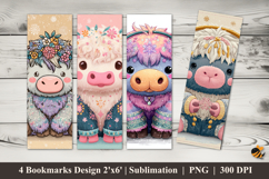 Smiling Highland Cow Bookmarks Sublimation Design Product Image 1