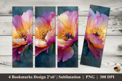 Pink Peony Flowers Bookmarks Sublimation Design Product Image 1