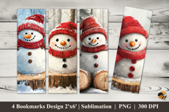 Woodcut Snowman Bookmarks Sublimation Design Product Image 1