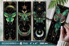 Lunar moth bookmark, Magic moth and moon watercolor bookmark Product Image 1