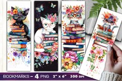 Cat and books bookmark, watercolor cat bookmark, floral cats Product Image 1