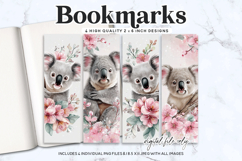 Koala Bookmark PNG Bundle - 4 Watercolor Floral Designs Product Image 1