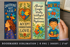 Autism awareness bookmarks printable sublimation design Product Image 1