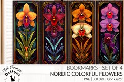 Bookmarks set sublimation nordic art colorful orchids flowers nature