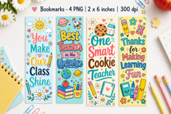 Cheerful Teacher Bookmarks printable PNG designs Product Image 1