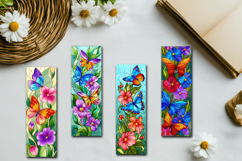 Stained Glass Butterfly and Blooms Printable Bookmarks Product Image 1