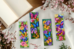 Stained Glass Butterfly and Blooms Printable Bookmarks Product Image 1