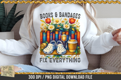 Books &amp; Bandages is a professional design that is available at 300dpi PNG to use for Sublimation, iron-on transfer, DTG Printing and normal printing.
