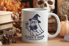 Books and Boos SVG | Funny Halloween Ghost Reading Wine PNG Product Image 3