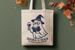 Books and Boos SVG | Funny Halloween Ghost Reading Wine PNG Product Image 2
