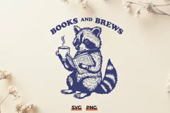 Books and Brews SVG PNG | Coffee and Reading Raccoon Design Product Image 1