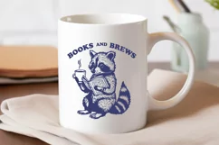 Books and Brews SVG PNG | Coffee and Reading Raccoon Design Product Image 3