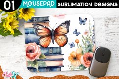 Books and Flowers Mouse pad Sublimation Design PNG
