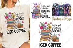 Books and Iced Coffee Lover Sublimation PNG Design File Product Image 1