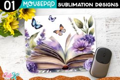 Books and Lavender Flowers Mouse pad Sublimation Design PNG