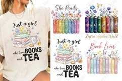 Books and Tea Lover Pastel Reader Sublimation PNG Design Product Image 1
