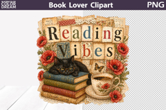 Reading Vibes Clipart | Cat Book PNG Product Image 1