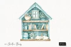 Watercolor Blue Bookcase Clipart | Coastal PNG Product Image 1