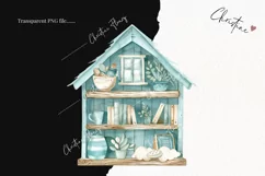 Watercolor Blue Bookcase Clipart | Coastal PNG Product Image 2