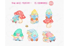 Cute Bookworm Gnome Reading Book Watercolor PNG Set Product Image 2