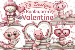 Valentine Reader Worm Clipart, Cute Bookworm Valentine Art Product Image 1