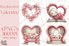 Valentine Reader Worm Clipart, Cute Bookworm Valentine Art Product Image 1