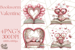 Valentine Reader Worm Clipart, Cute Bookworm Valentine Art Product Image 1