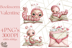 Valentine Reader Worm Clipart, Cute Bookworm Valentine Art Product Image 1