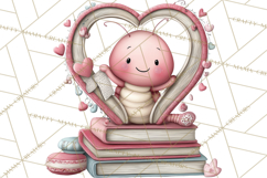 Valentine Reader Worm Clipart, Cute Bookworm Valentine Art Product Image 2