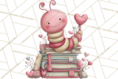 Valentine Reader Worm Clipart, Cute Bookworm Valentine Art Product Image 3