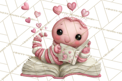 Valentine Reader Worm Clipart, Cute Bookworm Valentine Art Product Image 2