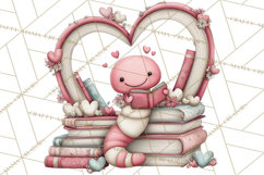 Valentine Reader Worm Clipart, Cute Bookworm Valentine Art Product Image 4