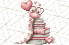 Valentine Reader Worm Clipart, Cute Bookworm Valentine Art Product Image 5