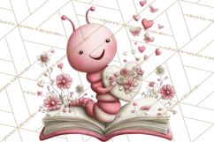 Valentine Reader Worm Clipart, Cute Bookworm Valentine Art Product Image 2
