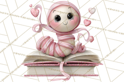 Valentine Reader Worm Clipart, Cute Bookworm Valentine Art Product Image 3