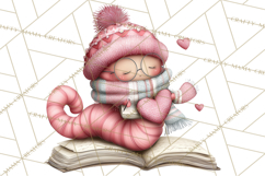 Valentine Reader Worm Clipart, Cute Bookworm Valentine Art Product Image 3