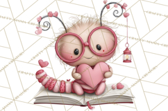 Valentine Reader Worm Clipart, Cute Bookworm Valentine Art Product Image 3
