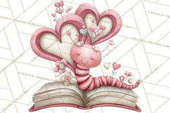 Valentine Reader Worm Clipart, Cute Bookworm Valentine Art Product Image 2