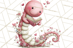 Valentine Reader Worm Clipart, Cute Bookworm Valentine Art Product Image 3