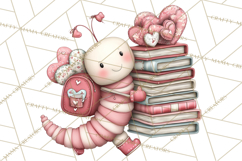 Valentine Reader Worm Clipart, Cute Bookworm Valentine Art Product Image 4