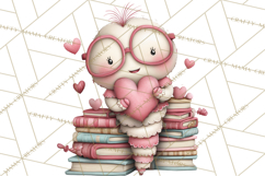Valentine Reader Worm Clipart, Cute Bookworm Valentine Art Product Image 4